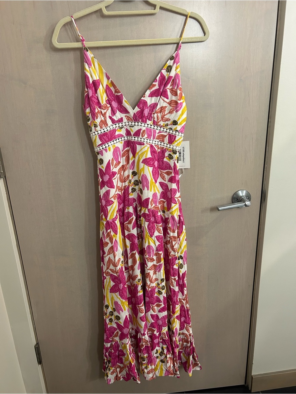 Hello Molly Pink & Yellow Floral Maxi Dress with Spaghetti Straps